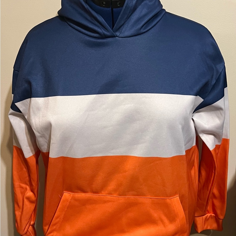 Colorblock Hoodie in Blue, White, and Orange